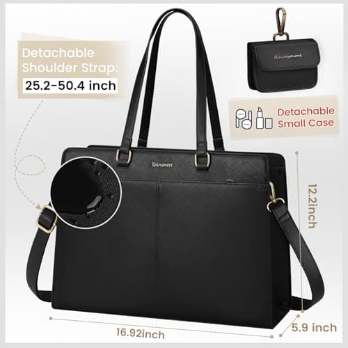 RAINSMORE Laptop Bag for Women 15.6 Inch Work Tote Bags Waterproof PU Leather Handbag Shoulder Bags Business Office School Briefcase Black — view 5