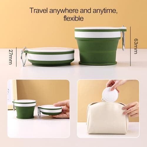 Foldable Silicone Mug – Compact Reusable Expandable Cup, 3.54x3.54x1.06 inches Portable Leak Resistant Drinking Cup with Carabiner Hook | Travel Camping Hiking Hydration Gear — view 4