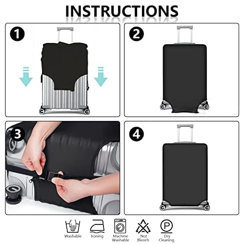 Flintronic Travel Luggage Protector - 26-28 Inch Suitcase Cover with Elastic, Luggage Tag & Strap (L, Black) — view 3
