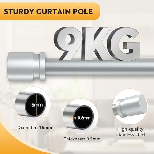 Poskena Curtain Poles Silver, 16mm Curtain Rod, 63-103cm — view 3