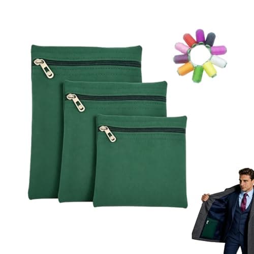 3-Pack Sew in Side Pocket with Zipper, Invisible Canvas Hidden Wallet for Travel Jacket with Hidden Pockets, Anti-Theft Security Pouch for Coats Hoodies Sweatshirts (A)