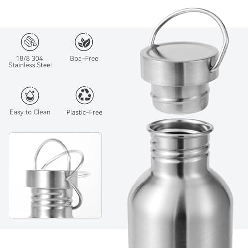 Volhoply 780ml Uninsulated Single Walled Water Bottle 4 Pack, Stainless Steel Reusable Water Bottles with Handle, BPA Free & Plastic Free 18/8 304 Metal Water Bottles for Camping, Hikers, Cyclists — view 3