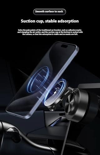 360° Rotation Magnetic Car Phone Holder with Wireless Charging, Foldable Adjustable Suction Cup Phone Mount Stand for Dashboard Desk Office, Strong Magnetic Phone Stand Compatible with iPhone Samsung — view 6