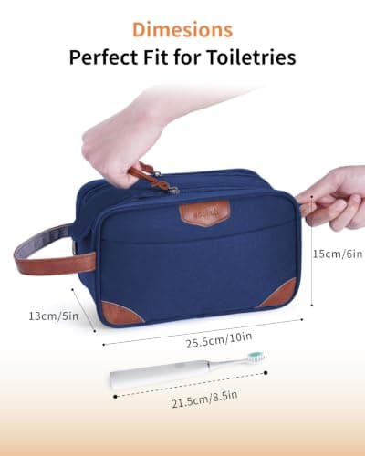 ECOHUB Wash Bag for Men, Water-Resistant Travel Toiletry Bag with Wet Pocket, Recycled Dopp Kit Shaving Bag Fit Full Size Toiletries, Wide-Open Dual Zipper Cosmetic Makeup Organizer Bag, Dark Blue — view 5