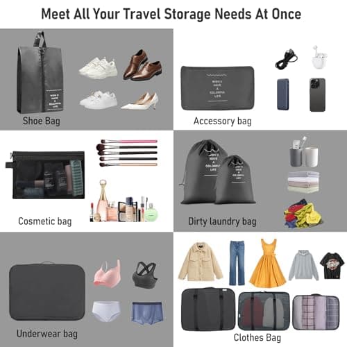 10 pcs Packing Cubes for Suitcases, Travel Organiser Packing Bags for Clothes Shoes Toiletries Travel Luggage Organizers Storage Bags — view 5