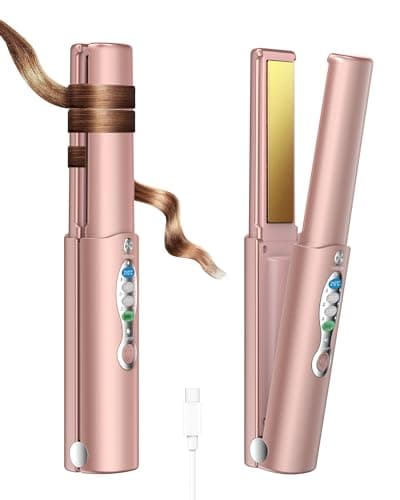 Portable Titanium Cordless Hair Straightener, Heats Up in Seconds & Lasts Up to 50 Minutes & USB Rechargeable, Dual Voltage Mini Travel Flat Iron Straightening for Small Touch-Ups-Not for Thick Hair