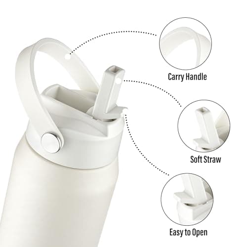 OLDLEY 750ml Insulated Water Bottle with Straw, Stainless Steel Water Bottles with Handle, Leakproof BPA Free Vacuum Metal Flask Keep Hot and Cold for Sports, Travel, Hiking (Cream) — view 2