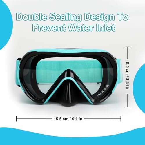 HIKOTEY Snorkel Mask for Kids with Elastic Fabric,180°Panoramic View Diving Mask With Tempered Glass Lenses,Anti-fog,Anti-leak Technology,Swimming Goggles Kids with Nose Cover for Age 4-16 Years(Blue — view 3