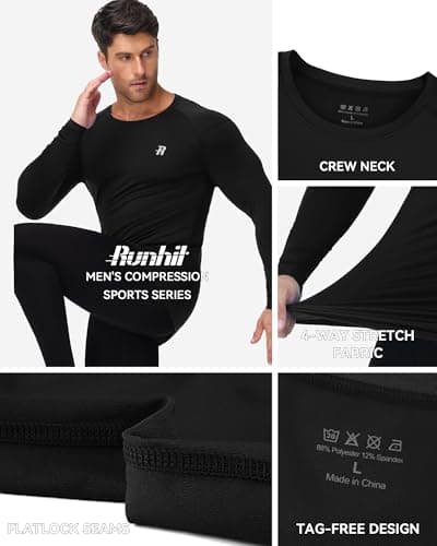 Runhit Men's Compression Long Sleeve Top, 2 Pack Thermal Base Layer Shirts Breathable Undershirt for Cycling Football Outdoor Sports Black+Navy Blue L — view 4