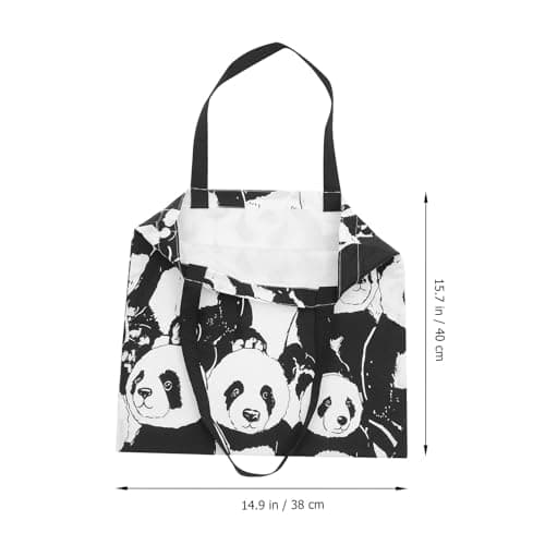 Hoement Large Capacity Canvas Tote Bag with Panda Design Double Layers Casual Shoulder Shopper Suitable for Grocery Shopping and Travel Assorted style — view 4
