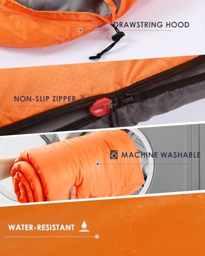 Sleeping Bags for Adults Women Backpacking Lightweight Waterproof- Summer Weather Sleeping Bag for Girls Warm Camping Hiking Outdoor Travel Hunting with Compression Bag(Orange) — view 5