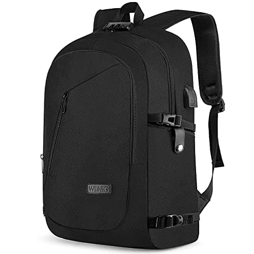 WENIG Large 17.3 Inch Travel Laptop Backpack Water Resistant Anti-Theft Computer Work Bag with USB Charging Port Lock Big Business School Rucksack for Men and Women - Black