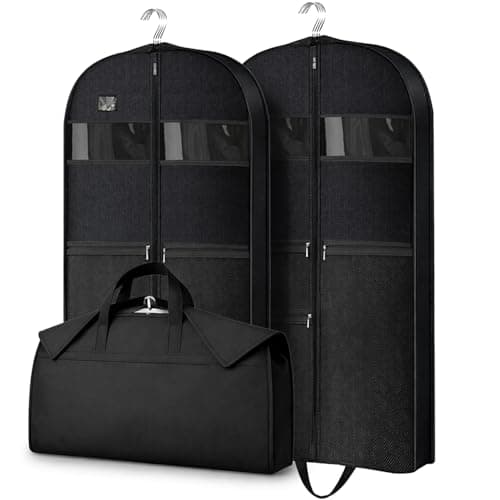 Suit Bag, URMI Heavy Duty 110 x 60 x 10 cm Dance Costume Bag Clothes Storage Protector Cover for Travel 10cm Gusseted Suit Carriers with 3 Pockets Hanging Garment Bag for Suits, Dress 2 Pack, Black