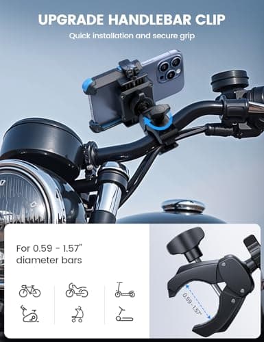 Lamicall Motorcycle Bike Phone Holder - 【1s Quick Release】 Universal Motorbike Phone Mount, Bicycle Handlebar Ends Clamp for iPhone 17 16 15 14 Pro Max Plus Air, Samsung S25 Ultra, All Phones - Blue — view 6