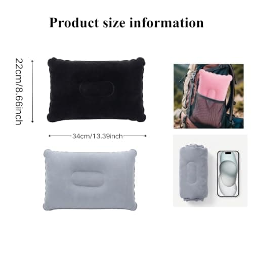 Valicaer 4 Pack Inflatable Camping Pillows, Soft Flocked PVC Blow Up Pillows, 34x22cm Portable Travel Neck Support for Hiking, Beach, Office (Pink+Grey+Black+Navy Blue) — view 2