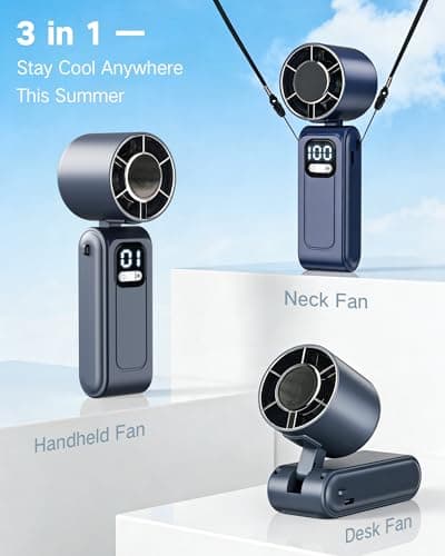 Wudyfei Portable Handheld Fan with Ice Cooler, High-Speed Turbo Hand Fan, 5000mAh Foldable Mini Personal Fan with Stepless Speed Control, LED Display, Powerful Battery Fan for Outdoor Travel Summer — view 3
