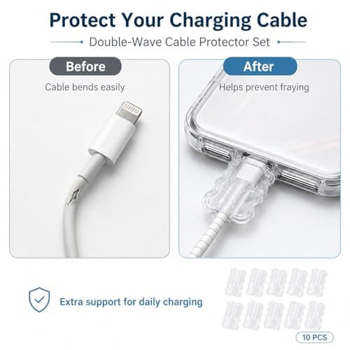QIHAWN 10Pcs Clear Dual Wave Charger Cable Protectors for Phone Cables — view 4