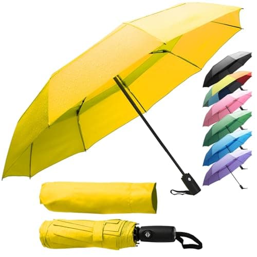 ZENO Travel Umbrella Compact - Small Umbrella for Backpack & Purse, Portable Automatic Umbrellas for Rain, Windproof, Reinforced Fiberglass Ribs, Water-Repellent Teflon, Yellow