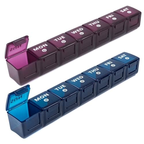 Large Pill Box Organiser, 2pack Weekly Travel Pill Organiser, Pill Boxes 7 Day 2 Times a Day Big Compartments Pill Case 14day XL Medication Tablet Dispenser for Fish Oil Vitamin Holder (Blue-Purple)