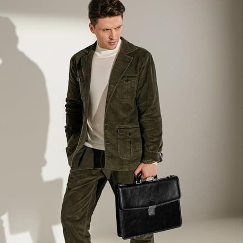 Time Resistance Leather Briefcase - Full Grain Leather Attache Case - Laptop Bag (Black) — view 3