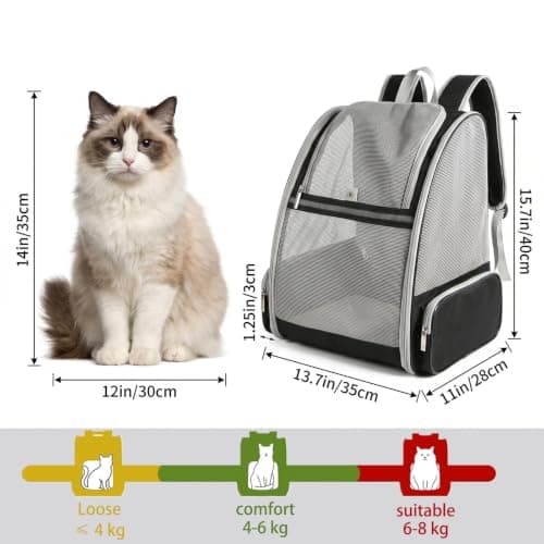 Cat Backpack Carrier - Foldable Pet Carriers for Cats & Small Dogs, Lightweight Breathable Cat Backpack with 3-Side Mesh Windows & 2 Pockets, Cat Carriers & Travel Products — view 2