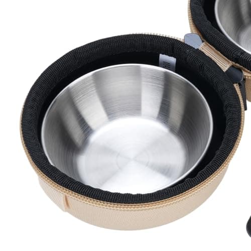 Dog Bowl Pet Bowls with Storage Bag, 2 Pack Portable Pet Feeding Travel Dog Bowl Set for Camping, Hiking, and Outdoor Activities (Khaki) — view 5