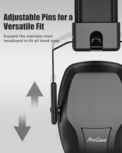 ProCase Slim Ear Defenders SNR 29dB for Adults & Teen Kids, Adjustable Noise Cancelling Headphones, Hearing Protection Earmuffs for Work/Shooting/Construction, Autism Sensory Needs -Black — view 4