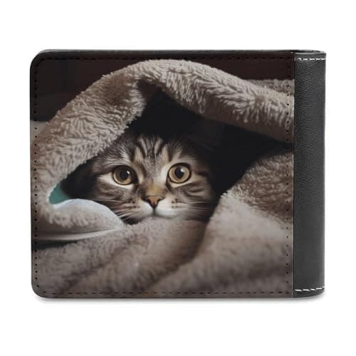 GHBNK Cat Under Blanket Men's RFID-Blocking Leather Bifold Slim Wallet with Flip ID Window for Men Travel — view 6