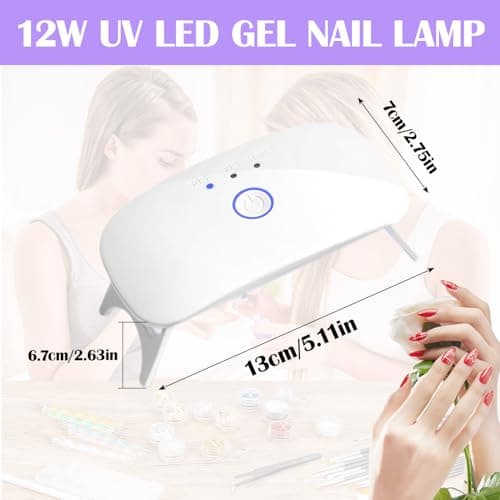 Mini UV LED Nail Lamp, 12W Portable Gel Polish Dryer with 60s/90s/150s Timer, Portable Quick-Dry Nail Light with USB Cable for Salon Home DIY Nails Art - Plug-in Version (White) — view 2