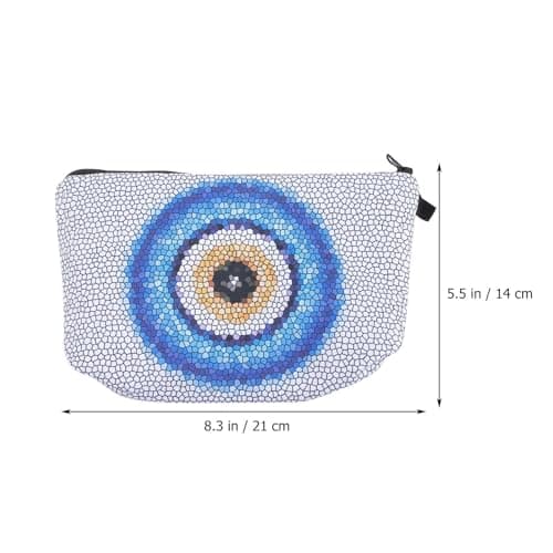 SECFOU Stylish Silver Toiletry Bag Portable Polyester Makeup Organizer Pouch for Camping and Travel Waterproof Travel Cosmetic Bag with Evil Eye Design for Women — view 2