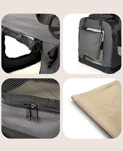 lionto Foldable Dog Crate for Travel and Car, 60 x 42 x 44 cm, Grey — view 4