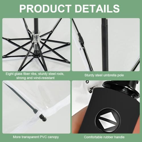NKFBEV Clear Umbrella, 8 Ribs Rainproof and Folding Transparent Umbrella — view 3