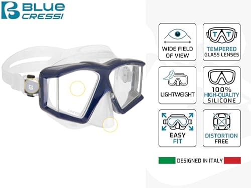 CRESSI Horizon Mask Black/Black - Mask for Diving and Snorkeling Equipped with 4 Separate Tempered Glass Lenses for Uninterrupted Panoramic Vision — view 2