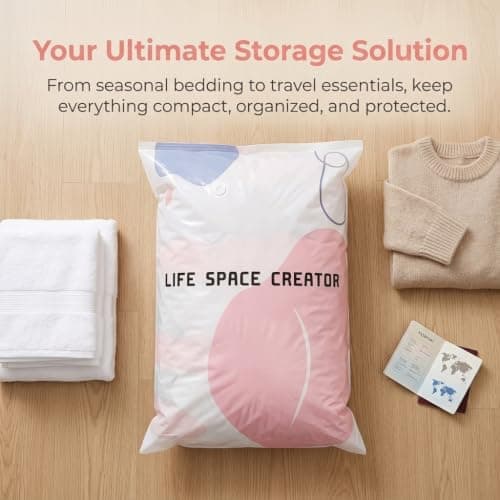 5 Pack No-Pump Vacuum Storage Bags, Large Compression Bags for Clothes, Duvets, Travel(L) — view 5