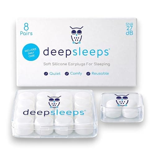 Deep Sleeps Silicone Ear Plugs for Sleeping – 8 Pairs Soft Reusable Mouldable Earplugs, 27dB Noise Reduction for Snoring, Travel, Camping & Side Sleepers