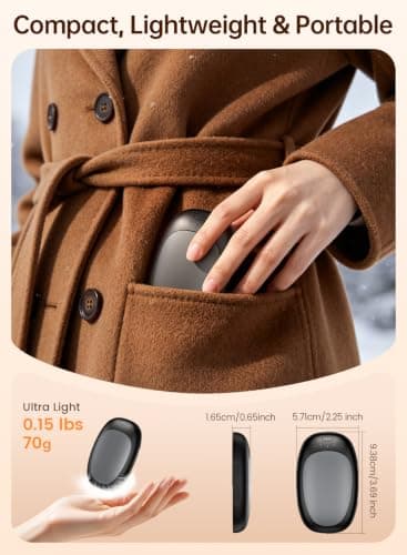 Wasuka Hand Warmers Rechargeable 2 Pack, Electric Handwarmers Reusable with 3 Heat Settings, Portable USB Hand Warmer, Pocket Heater for Golf, Camping, Outdoor, Winter Gifts for Men Women (Grey) — view 3