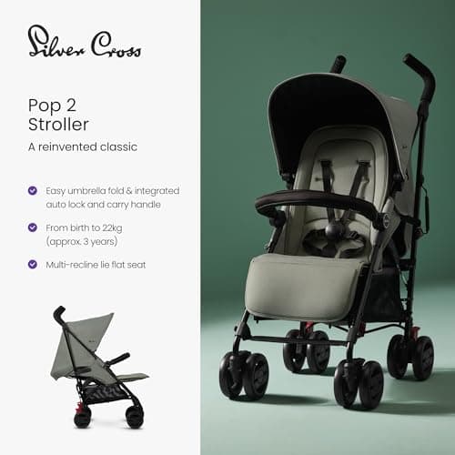Silver Cross - Pop Pushchair - Foldable Travel Stroller - Buggy - Adjustable/Lie Flat Seat - Newborn to 4 Years - Sage — view 2