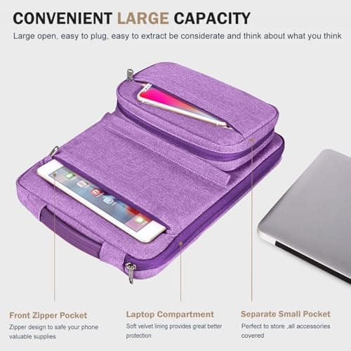 Voova Laptop Sleeve 13-14 Inch, Waterproof Case with Pouch, Lavender — view 4