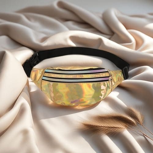 GWAWG Metallic Fanny Pack with Adjustable Strap, 3 Compartments, Waterproof Stylish Waist Bag in Multi Laser Flash Colors, Perfect for Everyday Use Party Carnivals Unisex Accessory — view 4