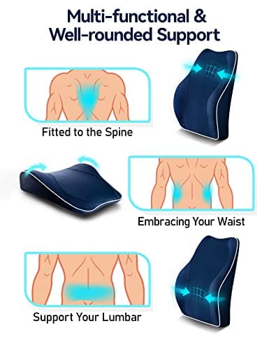 Travel Ease Ergonomic Lumbar Support Cushion, Memory Foam Back Support Cushion for Office Chairs with Skin-friendly Cover for Comfort (DarkBlue) — view 5