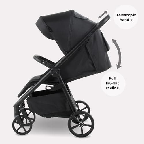 My Babiie MB170 Plus Pushchair – from Birth to 4 Years (22kg), 4-Wheel Suspension, Large Basket, XL Canopy, Foldable, Compact, Stroller with Footmuff, Cup Holder, Rain Cover – Black — view 5