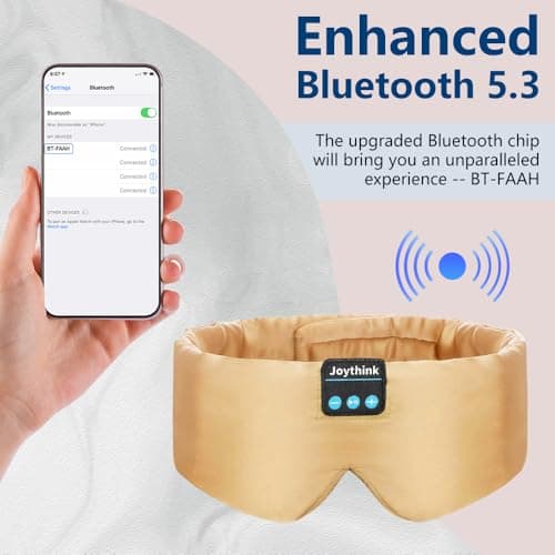 Joythink Sleep Headphones Bluetooth Sleep Mask Silk Headband Earphones Bluetooth Eye Mask for Sleeping On Side Blackout Soft Sleep Earphones Music Kids Children Eye Cover Champagne Gold — view 6