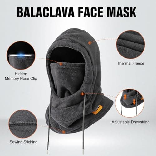 AYPOW Balaclava Winter Thermal Hat Ski Mask, Windproof Snood Warm Fleece Face Mask Hood Hat Unisex, Breathable Face Cover Neck Warmer for Outdoor Sports Motorcycle Cycling Grey — view 4