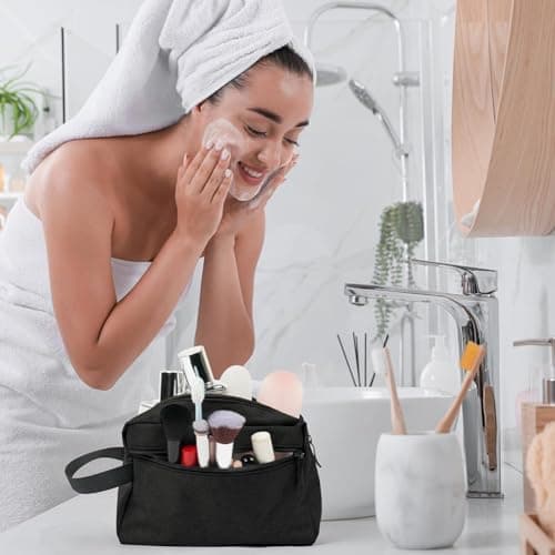 Travel Toiletry Bag for Women and Men, Mens Wash Bag, Mens Toiletry Bags, Toiletry Bag Men, for Cosmetics Brushes Tools, Travel Essentials(Black) — view 4