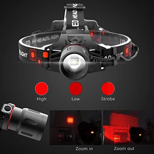 WESLITE Head Torch Red Light, Red LED Hunting Headlamp USB Rechargeable Super Bright Head Light with Red Filter Zoomable for Hunting, Night Photography, Astronomy, Stargazing, Night Vision — view 4