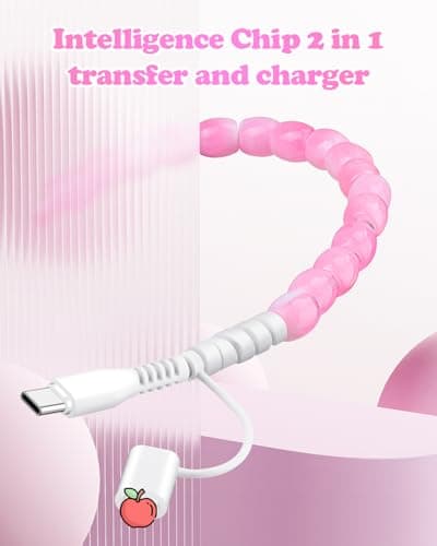 Coolden Multi Charger Cable 2 in 1 USB to USB C Cable for iPhone Charger Cables Fast Charge 60W 3.3FT Girls Cute Beaded Phone Charger Cables for iPhone 17 16 15 14 13, Galaxy S25 S24, iPad-Pink — view 2