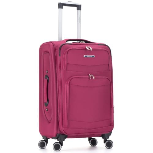 Aerostar Medium 26” Lightweight Softshell Expandable Suitcase, Integrated Combination Lock, 4 Wheels Check in Luggage for 15 to 20kg (Maroon, 77 litres)