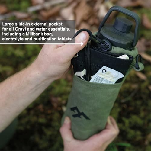 Forest Fundamentals Insulated Bottle Bag Pouch | Compatible with Grayl® Water Filters, 32oz Wide Mouth Bottles & Nesting Cups | Handmade Waxed Cotton Canvas & English Boiled Wool — view 5