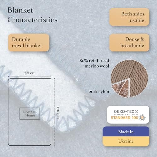 Merino Wool Outdoor Blanket, Camping & Travel Reversible Throw, 51 x 67 in — view 2
