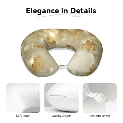 AUGUSTRUSH Memory Foam Neck Pillow - Travel Pillow With Adjustable Clasp, Removable Washable Cover For Airplane Office Car, Ergonomic Support Comfortable U-Shaped Pillow, Gold Silk Christmas Print — view 3